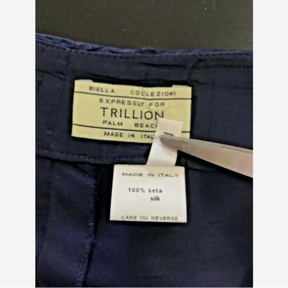 TRILLION Palm Beach Navy Blue Silk Ankle Pants 46 - Picture 2 of 7